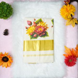 Traditional kerala handloom saree - Printed floral design