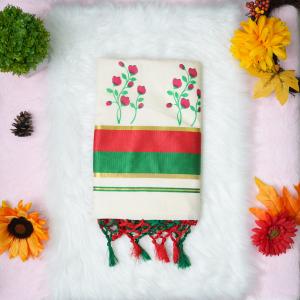 Traditional kerala handloom saree - Printed floral design