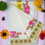 Traditional kerala handloom set saree - Printed lotus floral design