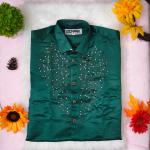 Size 42 - Premium stone work design half sleeve green shirt with matching dhoti for men