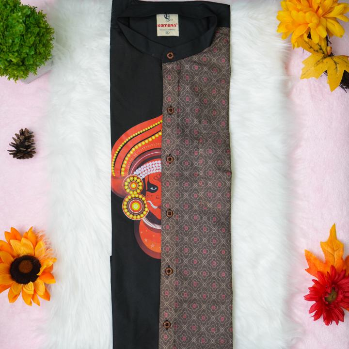 Size XL - Theyyam art printed full sleeve black brown shirt for men