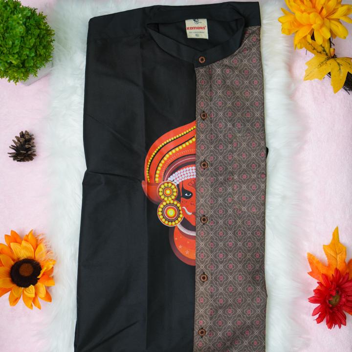 Size XL - Theyyam art printed full sleeve black brown shirt for men