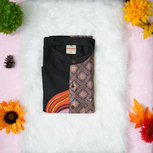 Size L - Theyyam art printed full sleeve black brown shirt for men