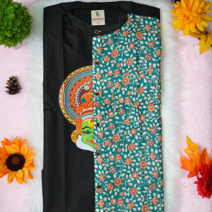 Size L - Kathakali art printed full sleeve black green shirt for men