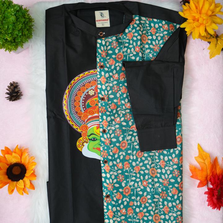 Size L - Kathakali art printed full sleeve black green shirt for men
