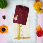 3 yr old - Kids traditional kerala printed silk shirt with matching printed velcro dhoti