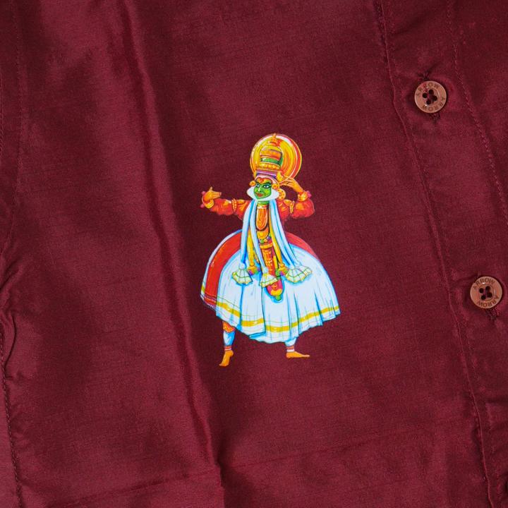 3 yr old - Kids traditional kerala printed silk shirt with matching printed velcro dhoti