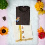 5 yr old - Kids traditional kerala printed silk shirt with matching printed velcro dhoti