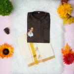 4 yr old - Kids traditional kerala printed silk shirt with matching printed velcro dhoti