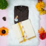 4 yr old - Kids traditional kerala printed silk shirt with matching printed velcro dhoti