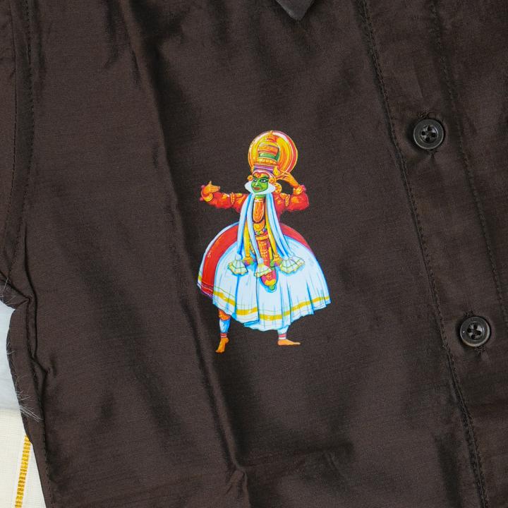 4 yr old - Kids traditional kerala printed silk shirt with matching printed velcro dhoti