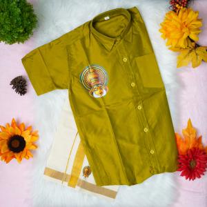 5 yr old - Kids traditional kerala printed silk shirt with matching printed velcro dhoti