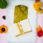 6 yr old - Kids traditional kerala printed silk shirt with matching printed velcro dhoti