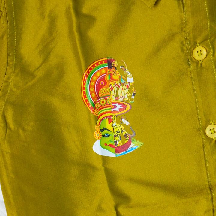 6 yr old - Kids traditional kerala printed silk shirt with matching printed velcro dhoti