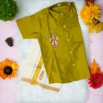 5 yr old - Kids traditional kerala printed silk shirt with matching printed velcro dhoti