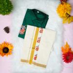 5 yr old - Kids traditional kerala printed silk shirt with matching printed velcro dhoti
