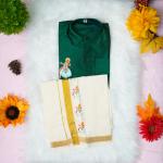 4 yr old - Kids traditional kerala printed silk shirt with matching printed velcro dhoti