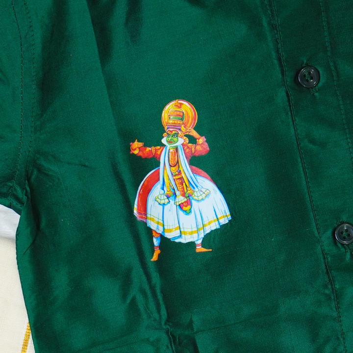 4 yr old - Kids traditional kerala printed silk shirt with matching printed velcro dhoti