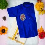 4 yr old - Kids traditional kerala printed silk shirt with matching printed velcro dhoti