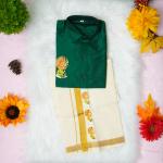 5 yr old - Kids traditional kerala printed silk shirt with matching printed velcro dhoti