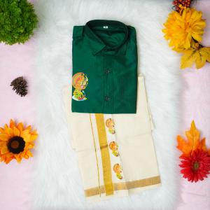 5 yr old - Kids traditional kerala printed silk shirt with matching printed velcro dhoti